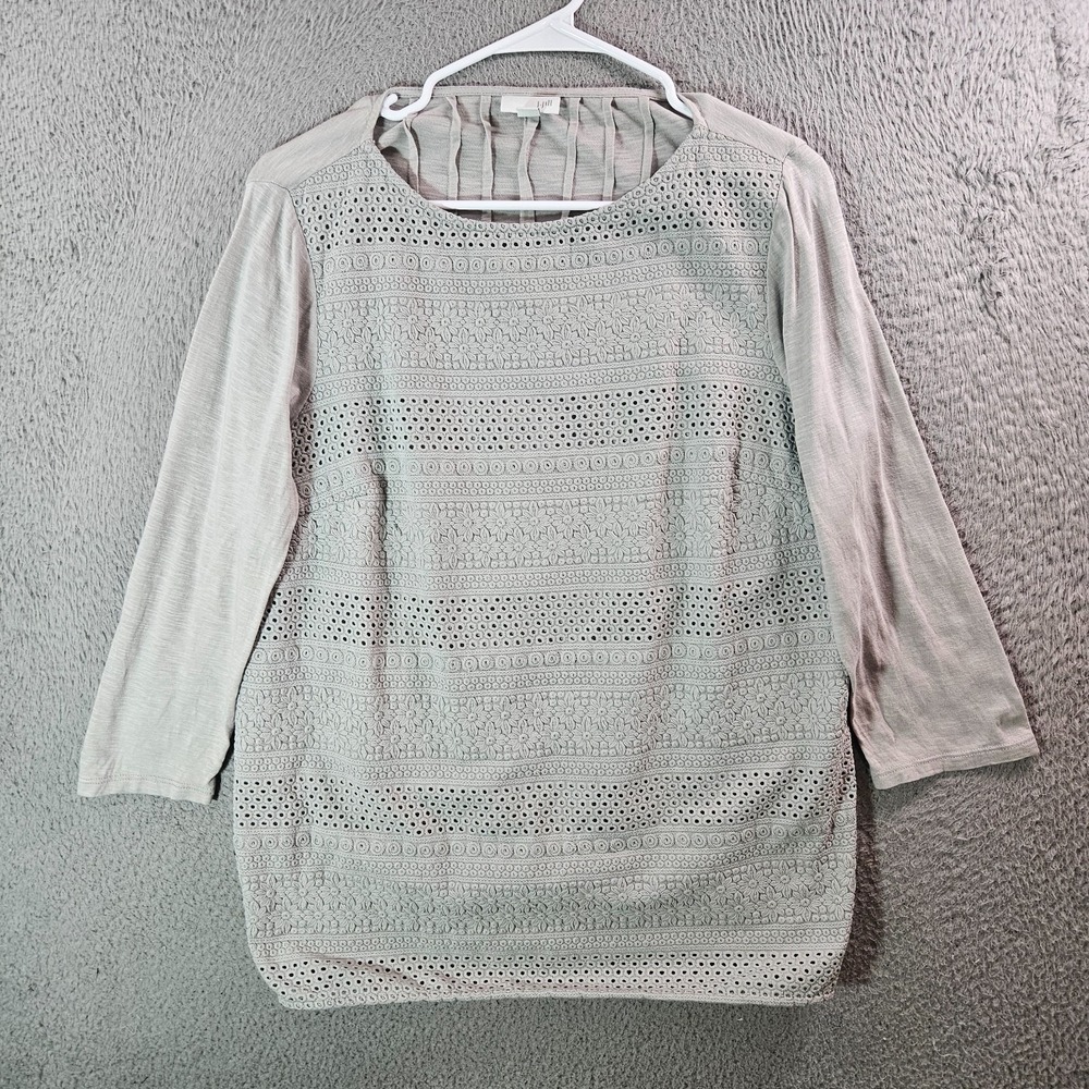 J Jill Embroidered Top Blouse Women Medium Lined Gray